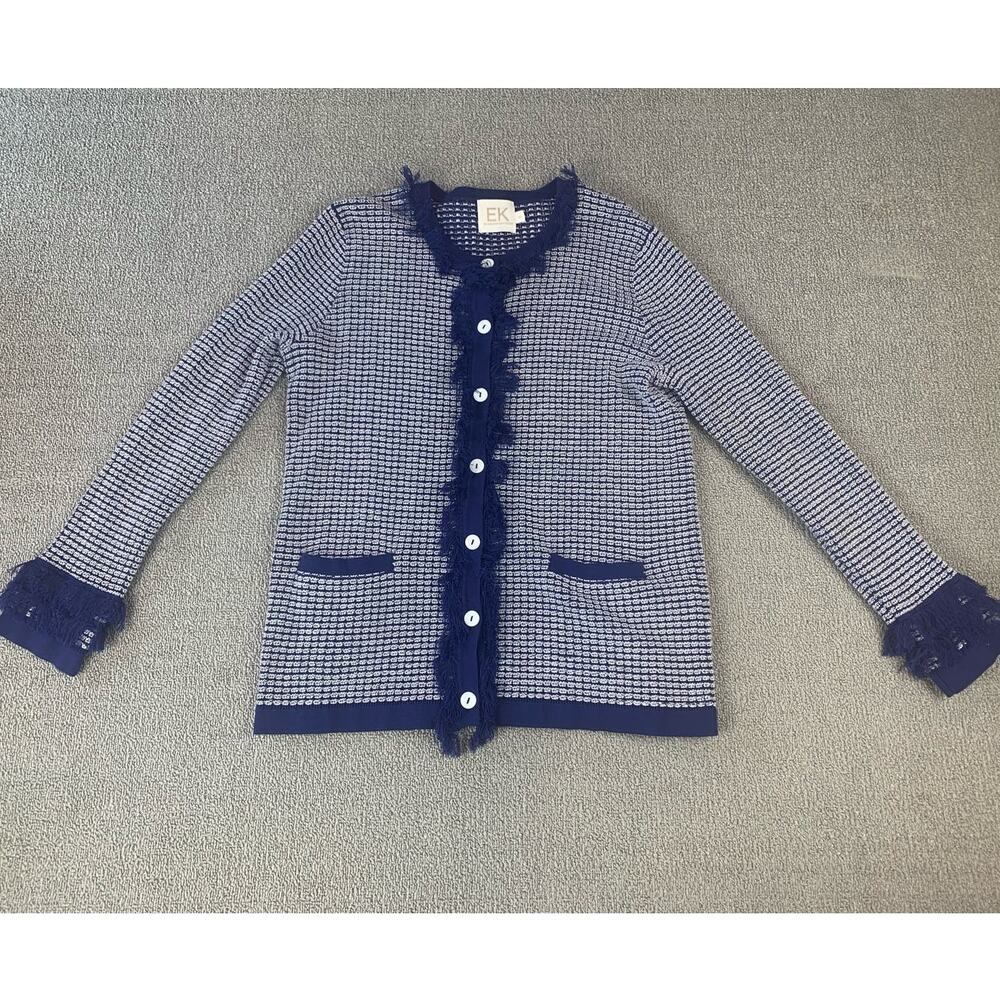 EK Edinburgh‎ Knitwear Womens Cardigan Jacket Blue White Size Small